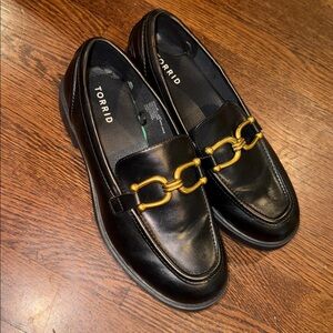 Torrid Black Loafers with Gold Chain Detail